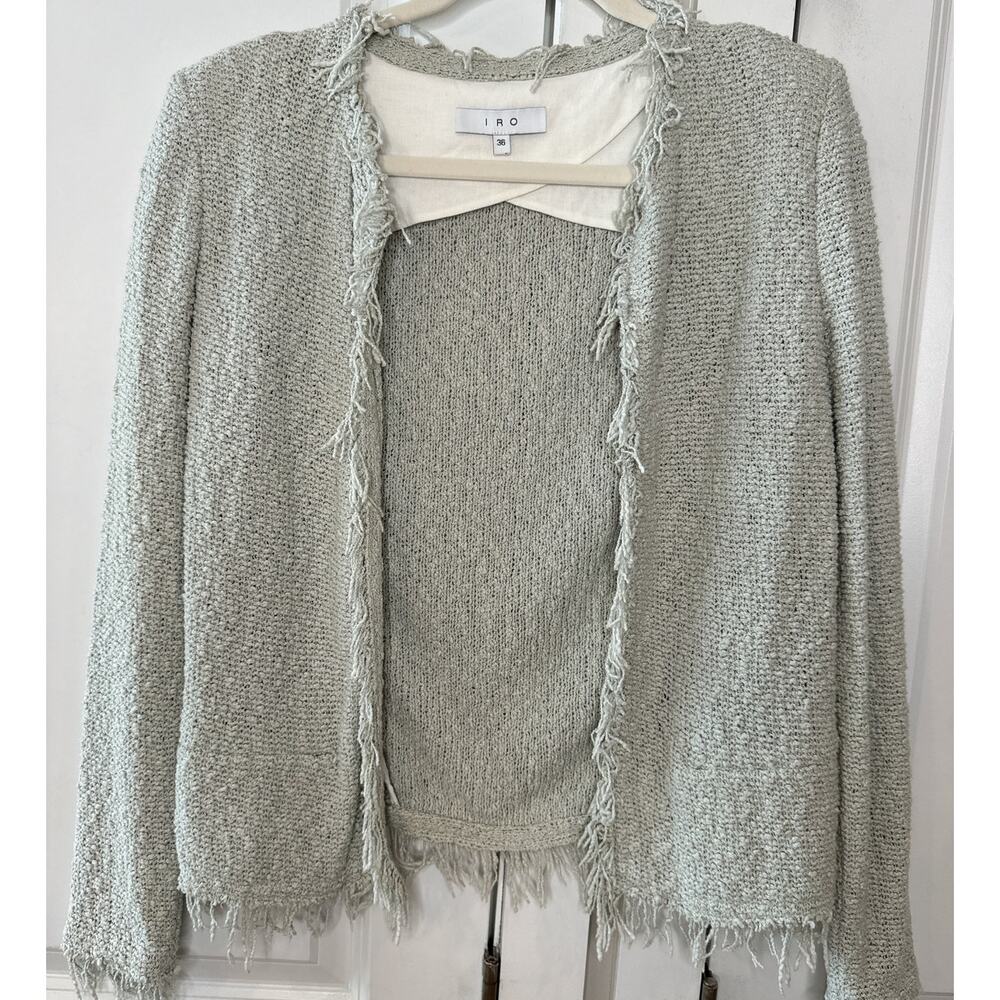 IRO Shavani Grey Tweed Fringe Blazer Jacket | 4